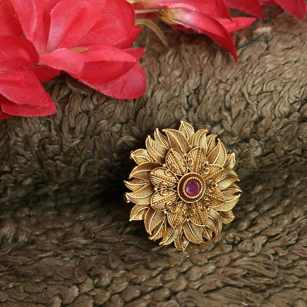 Mominos Fashion Joharkamal Gold-Polished Stone Studded Adjustable Finger Ring - Design 12 | Swadesiicart