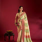 Joban Fashion Cream & Sea Green Plain With Weaving Border Banarasi Silk Sarees | Swadesiicart