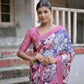 Vishnu Weaves Women's Wine Cotton Silk Printed Saree with Blouse - Swadesiicart
