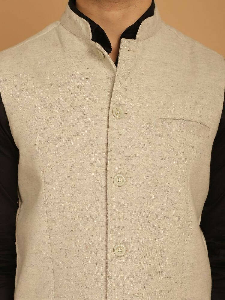 Even Apparels Pure Wool Nehru Jacket - Off White | Swadesiicart