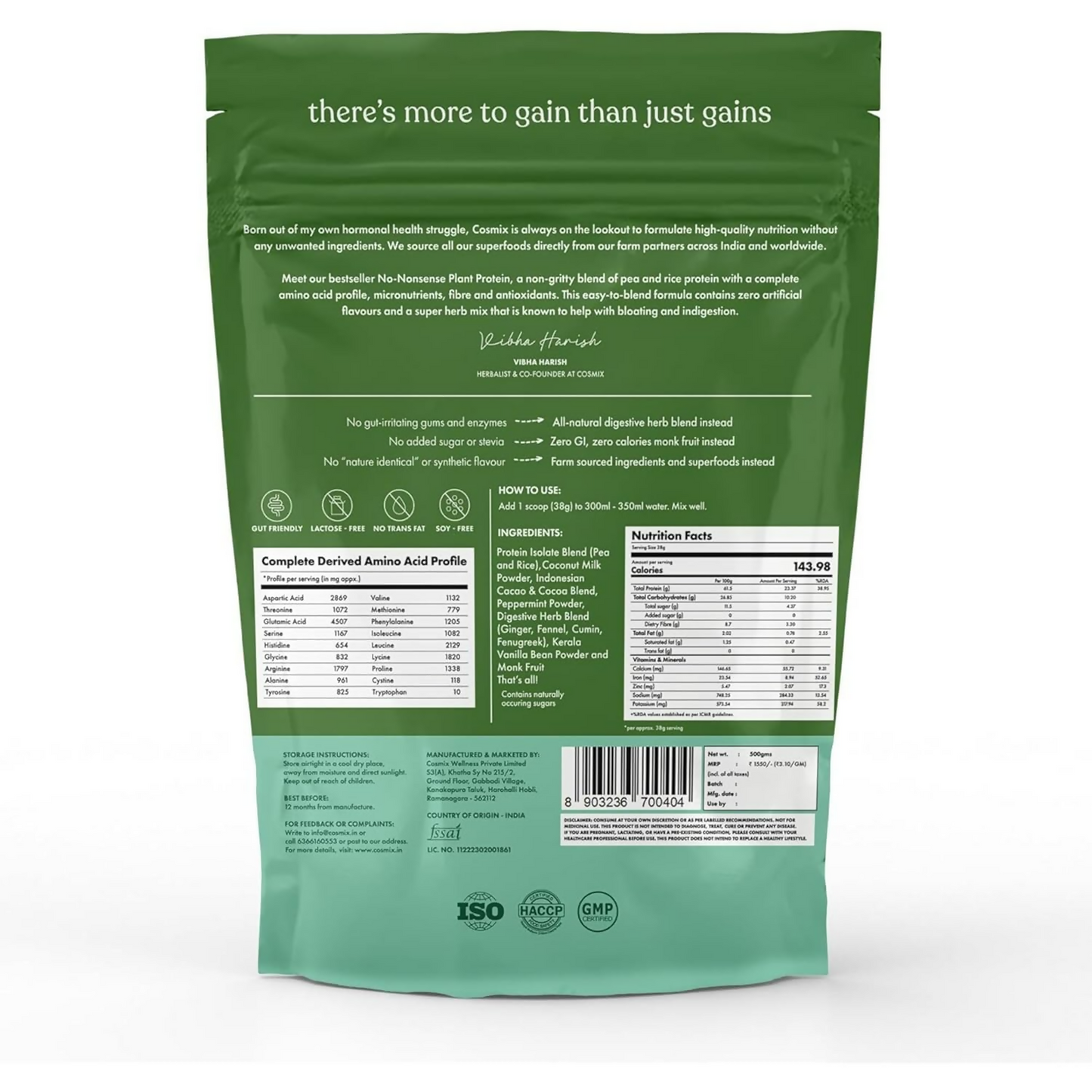 Cosmix No Nonsense Plant Protein - Mint Chocolat Cacao | Swadesiicart