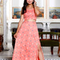 Miravan Women's Peach Animal Print Round Neck Top With Side Slit Skirt Co-Ord Set - Swadesiicart