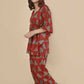 Breathables Women’S Loungewear Kaftan Cotton Red Geometric Print Co-Ord Set