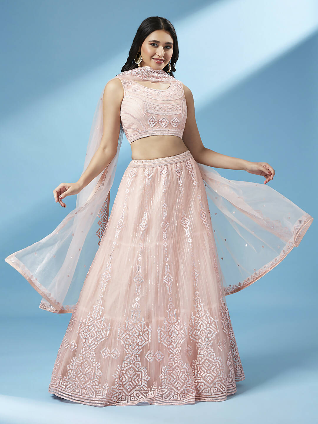House of Panchhi Peach Net Gotapatti Work Lehenga & Blouse, Dupatta | Swadesiicart