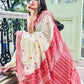 Exclusive Collection White Red Most Trending Beautiful Pure Cotton Handloom Saree - Swadesiicart