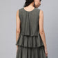Ahalyaa Women Grey Chiffon Silver Glitter Printed Tiered Tunic | Swadesiicart