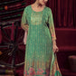 Jyoti Fashion Women's Green Organza Jacquard Woven Kurta with Trouser & Dupatta | Swadesiicart