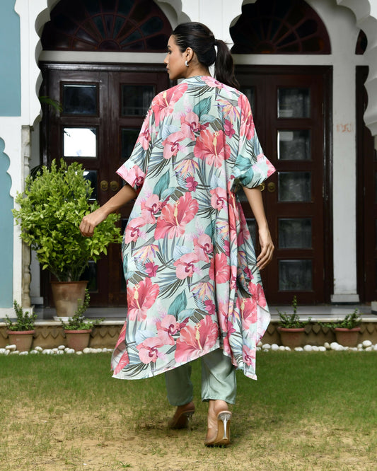 Vaasva Women's Aqua Musline Viscose Digital Printed Kaftan Pant Set | Swadesiicart
