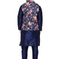 ABH Lifestyle Men's Silk Navy Blue Kurta Pyjama & Printed Nehru Jacket