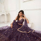 Aastha Fashion Dusty Wine Butterfly Net Tone To Tone Thread Work And Sandwich Sequence Work Embroidery Wedding Wear Lehenga Choli