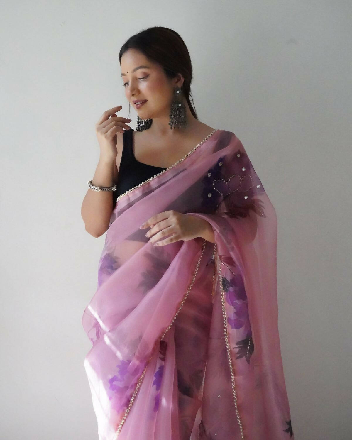 Vamsee Pink Organza Saree - Swadesiicart