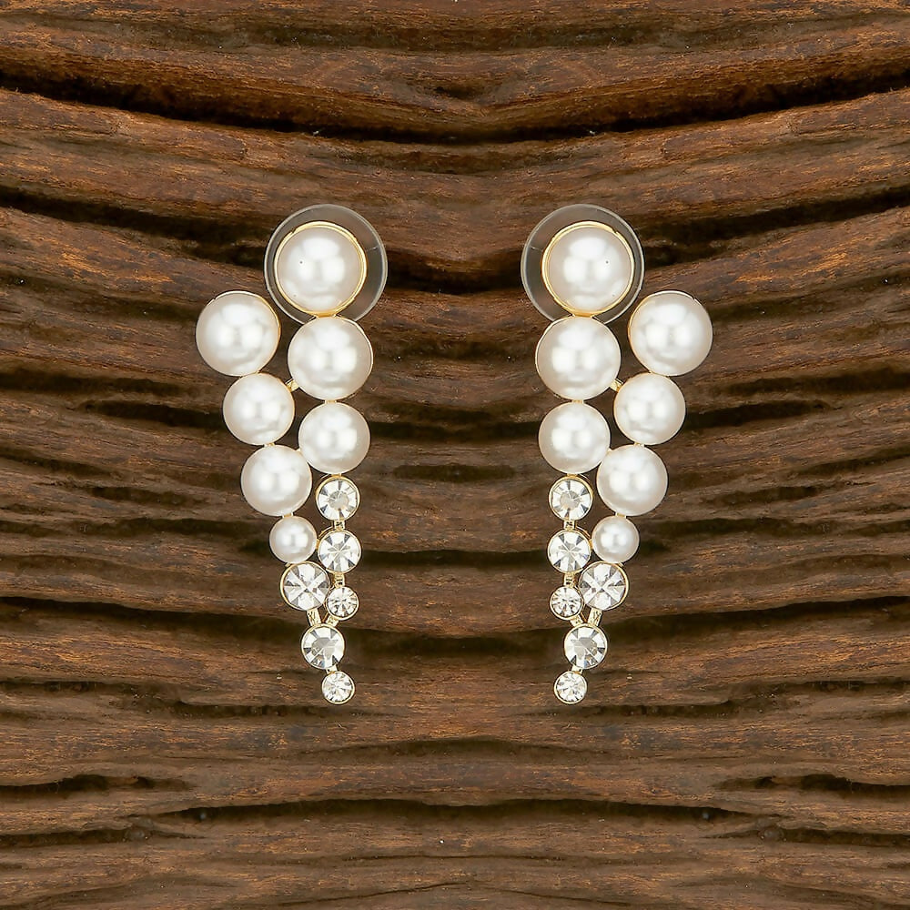 Joban Fashion Women Brass Golden White Ad Earrings - Swadesiicart