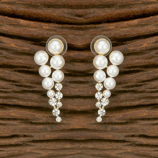 Joban Fashion Women Brass Golden White Ad Earrings - Swadesiicart