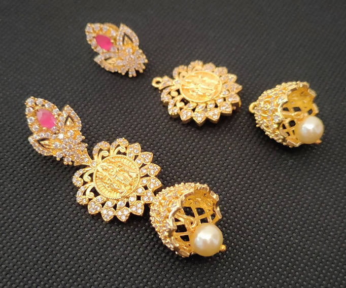 AD Rubies Designer 4 in 1 Temple Earrings | Swadesiicart