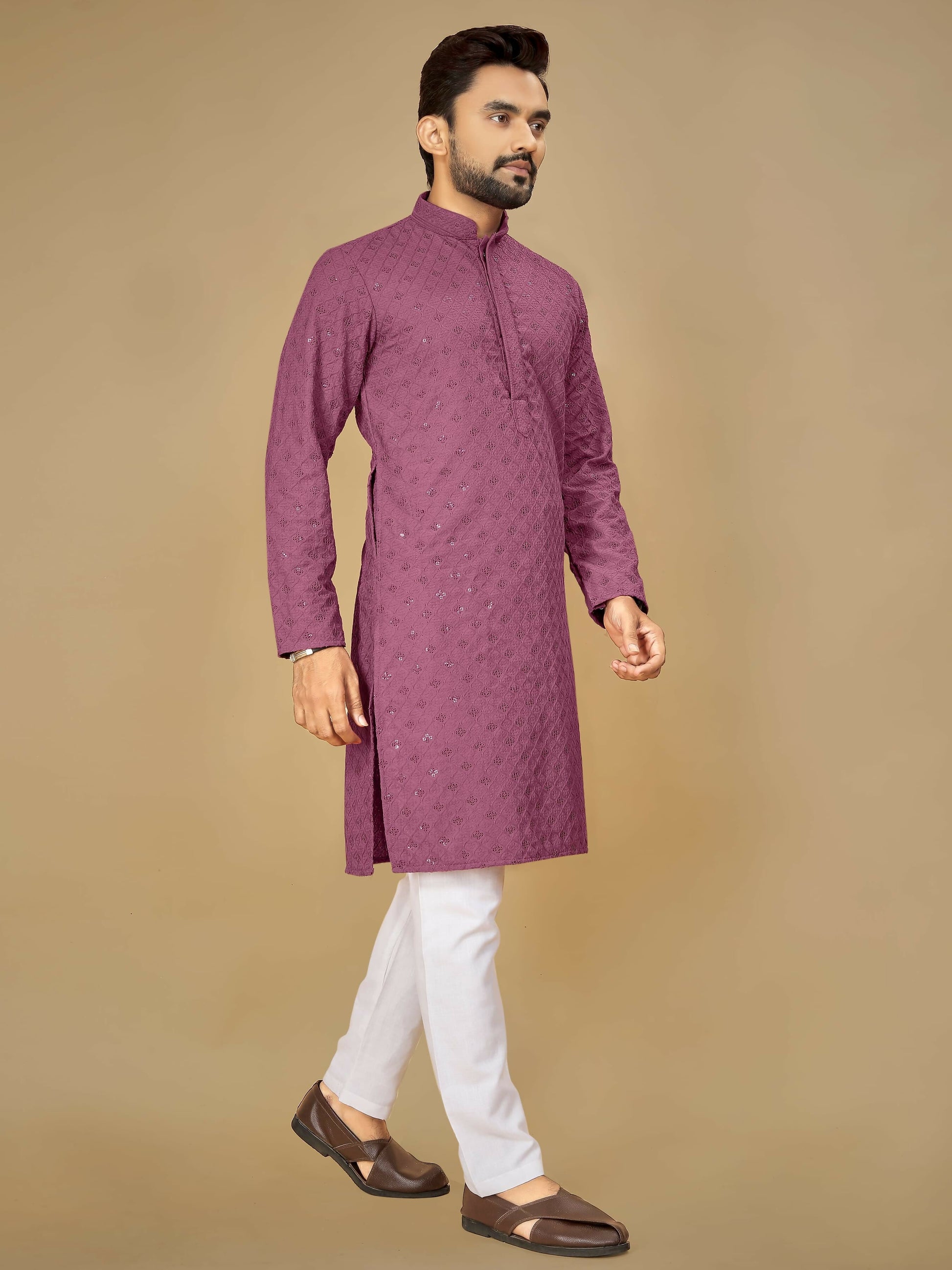 Anaita Purple Embroidered Rayon Straight Kurta