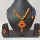 Terracotta Diamond Pendant Mini Necklace Set With Hangings
