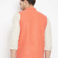 Even Apparels Orange Wool Men Woven Nehru Jacket | Swadesiicart