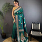 Joban Fashion Banarasi Dusty Teal Woven Soft Silk Saree | Swadesiicart