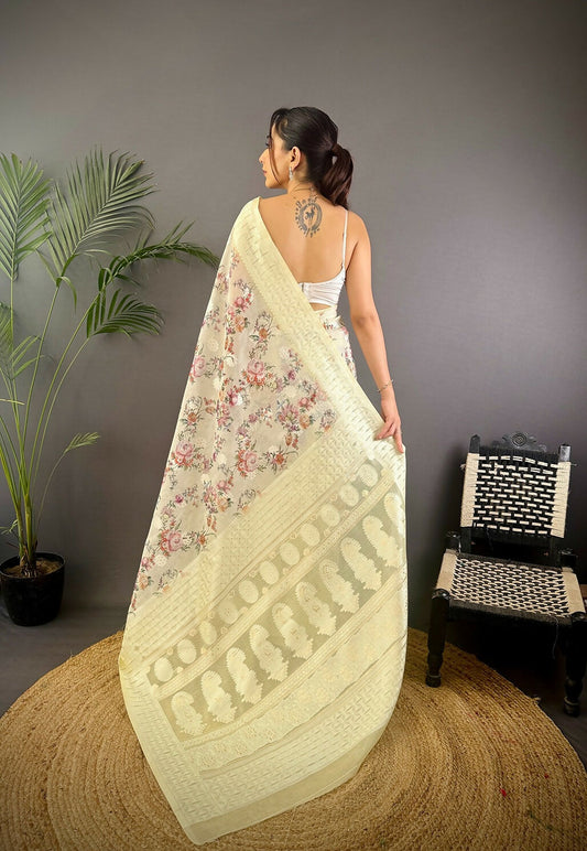 Joban Fashion Grey Floral Motifs Banarasi Silk Sarees | Swadesiicart