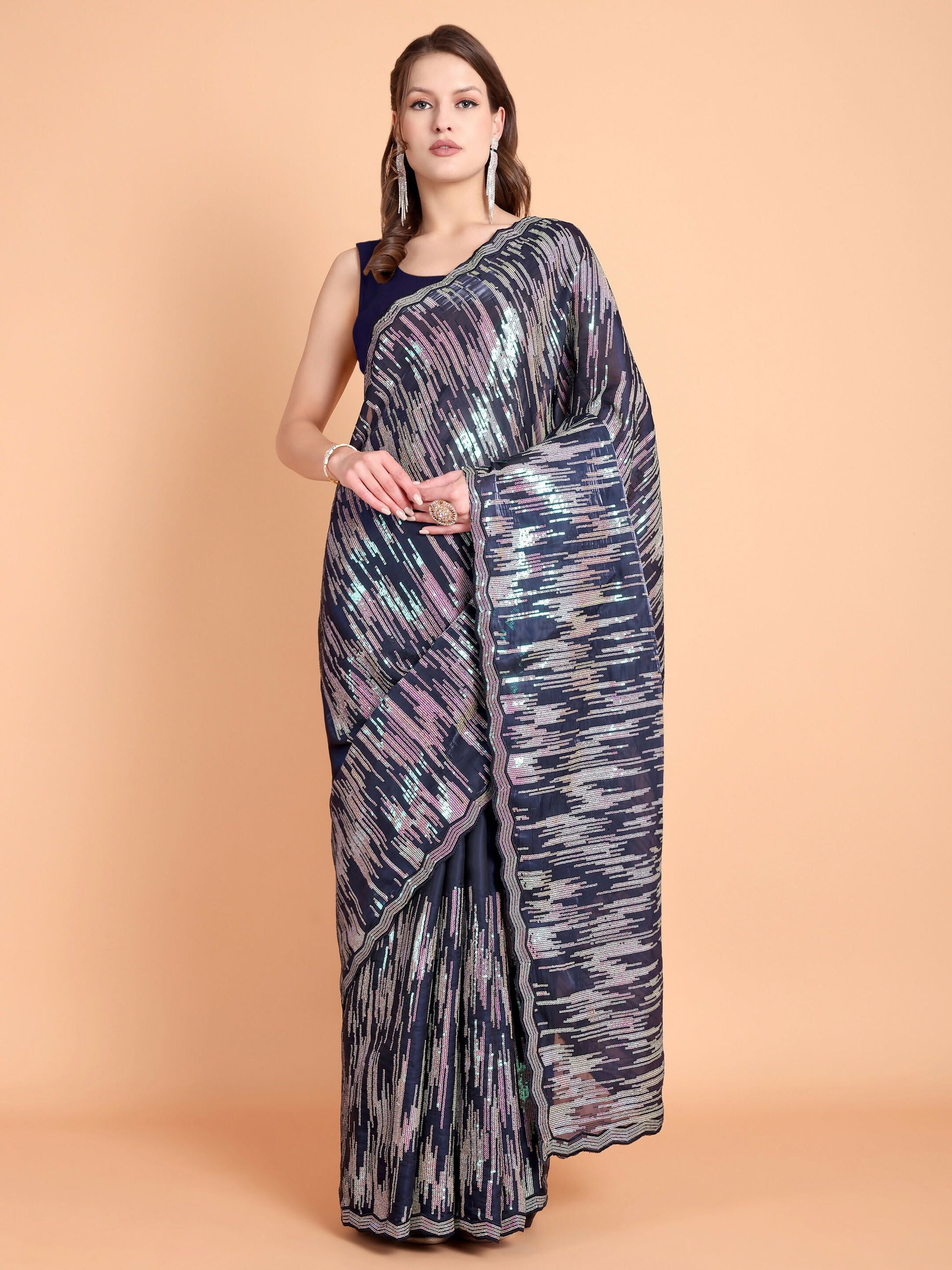 Vamsee Dhavani Navy Blue Georgette Saree - Swadesiicart