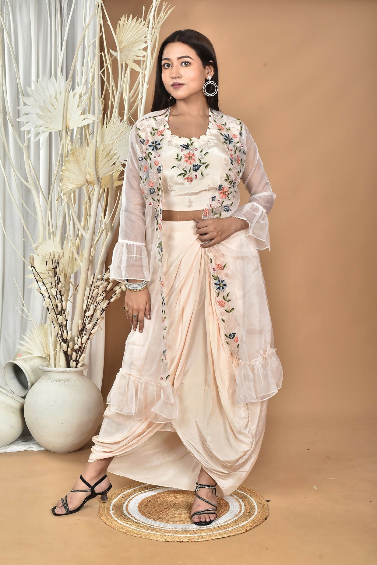 Morchari Women Hand Embroidery Crop Top-Light Peach - Swadesiicart