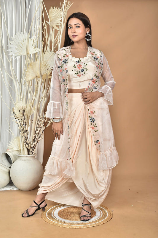 Morchari Women Hand Embroidery Crop Top-Light Peach - Swadesiicart