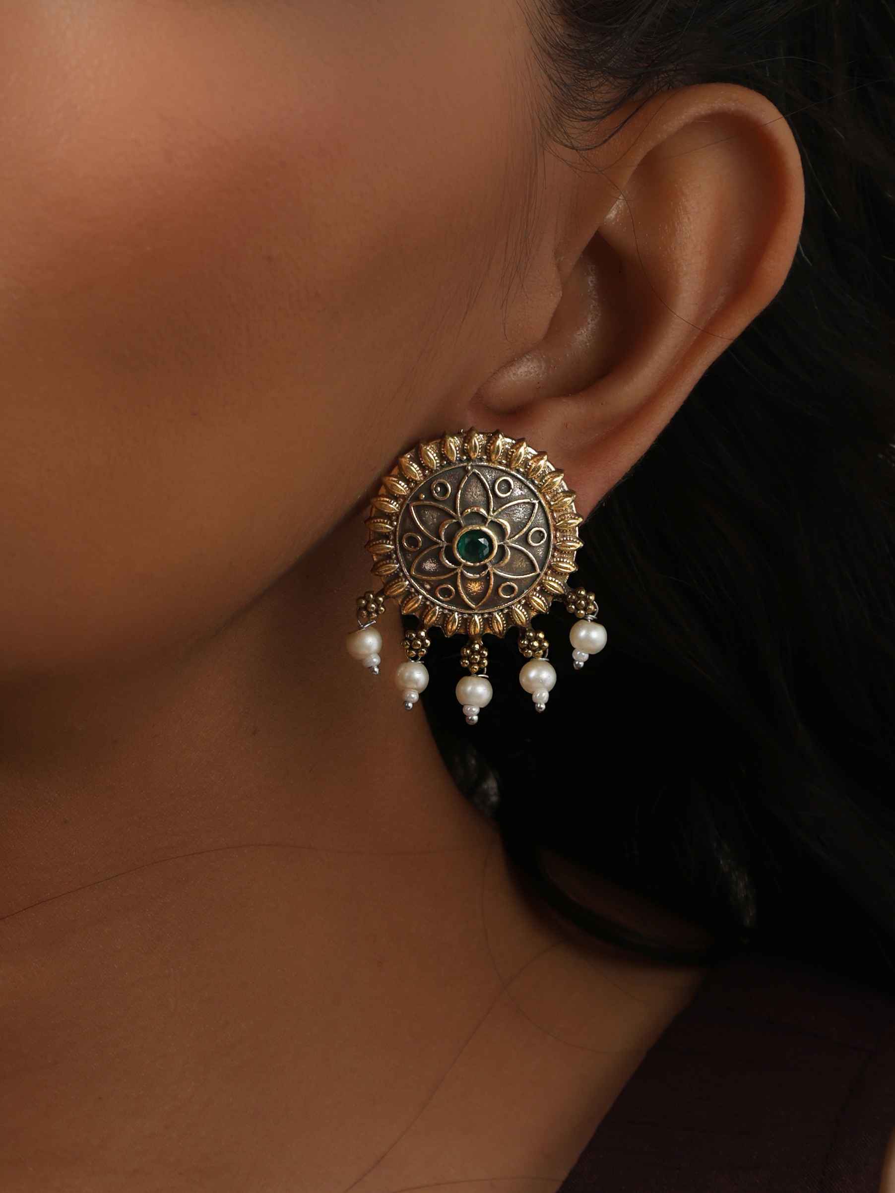 trueBrowns Silver Gold Tone Floral Stud Earrings - Swadesiicart