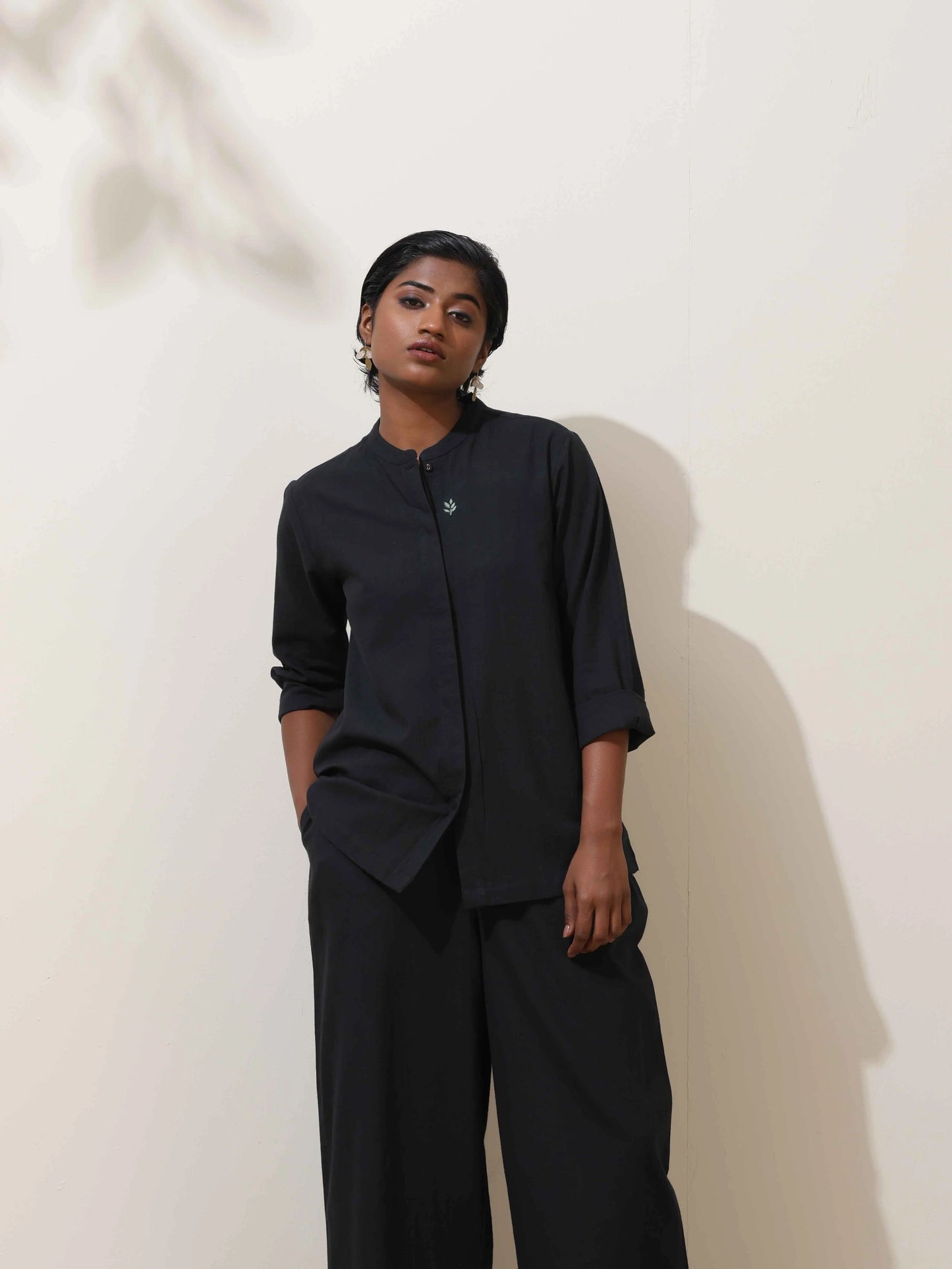 trueBrowns Black Cotton Linen Co-Ord Set - Swadesiicart