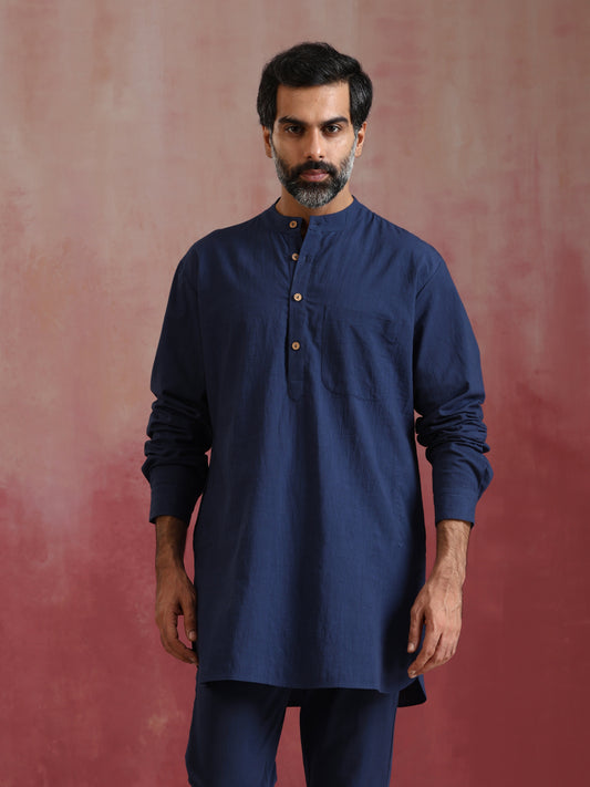 trueBrowns Men's Navy Cotton Mandarin Collar Kurta Co-ord set - Swadesiicart