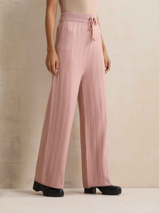 trueBrowns Pink Woollen Flared Pants | Swadesiicart
