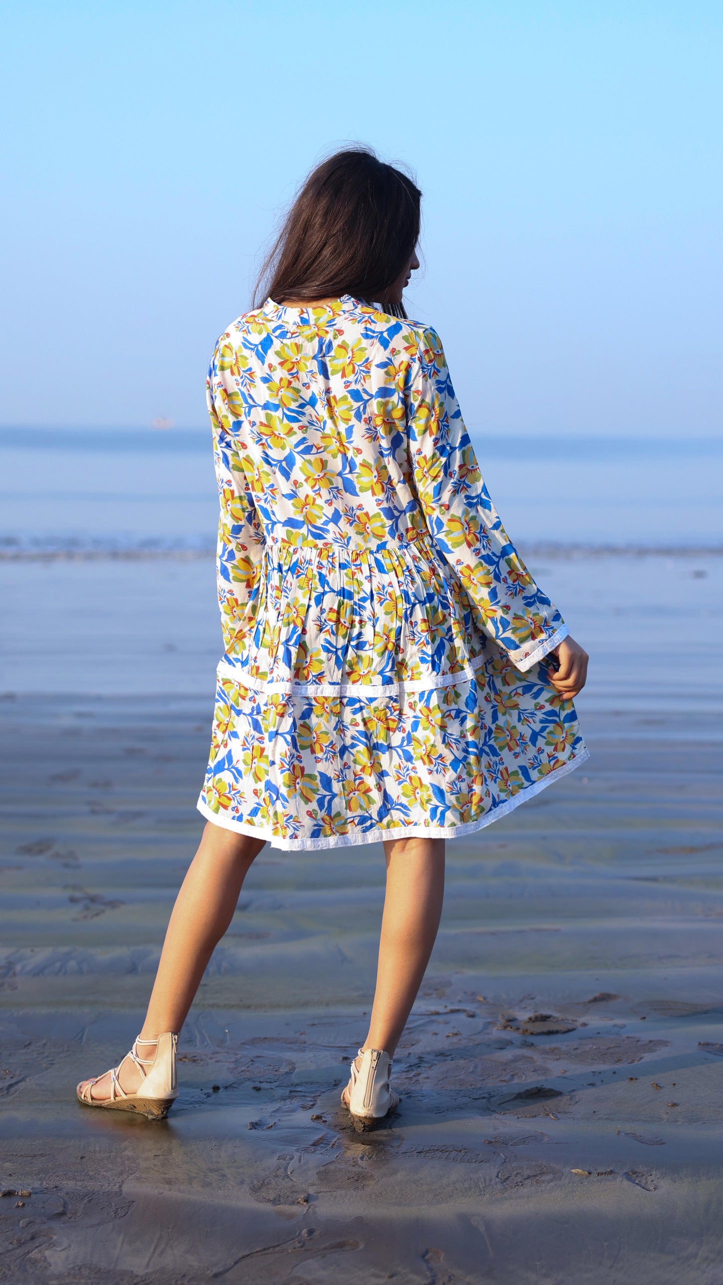 Noroke Cupro Modal Midi Floral Dress - Yellow | Swadesiicart