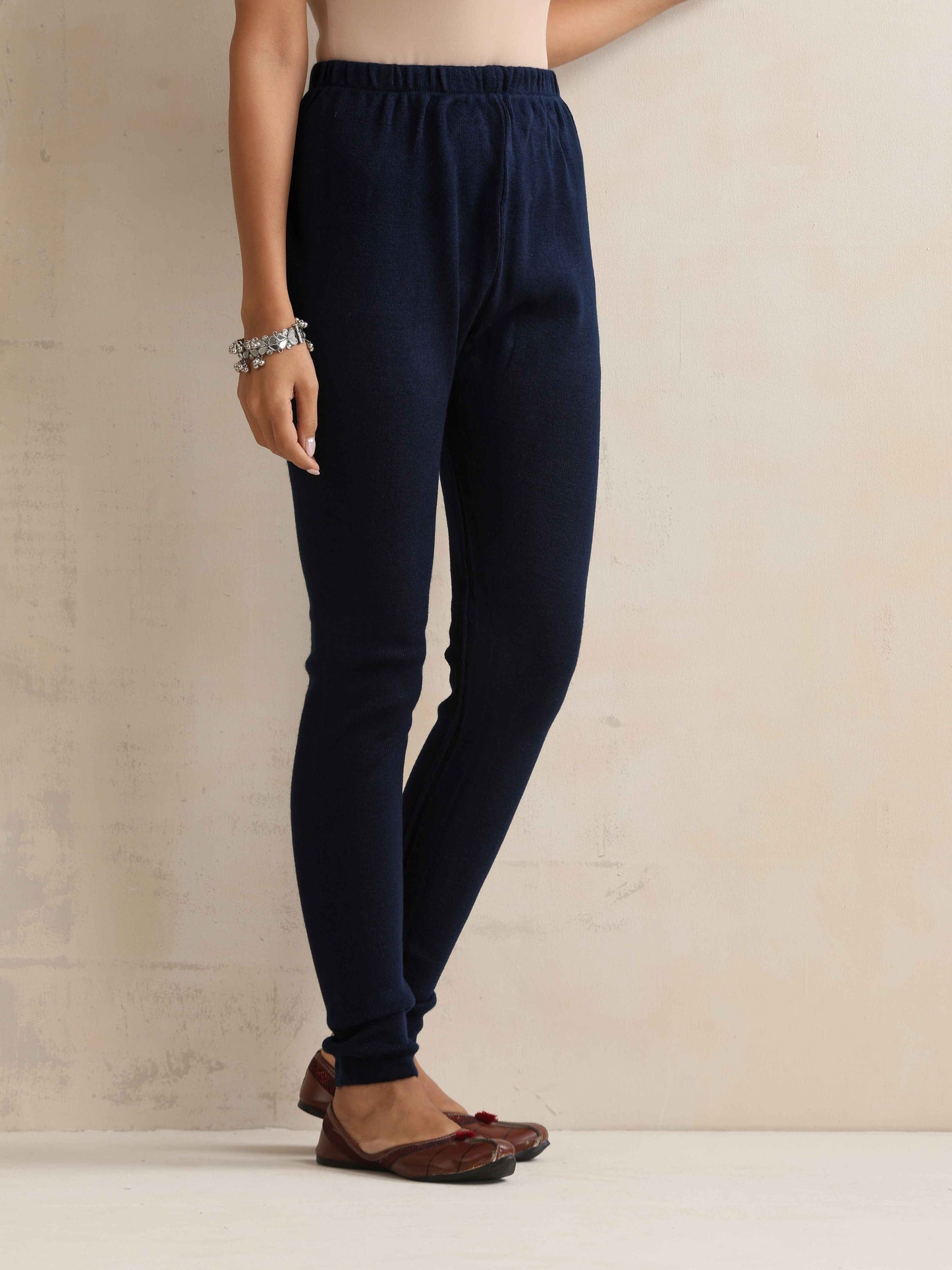 trueBrowns Navy Woollen Leggings | Swadesiicart