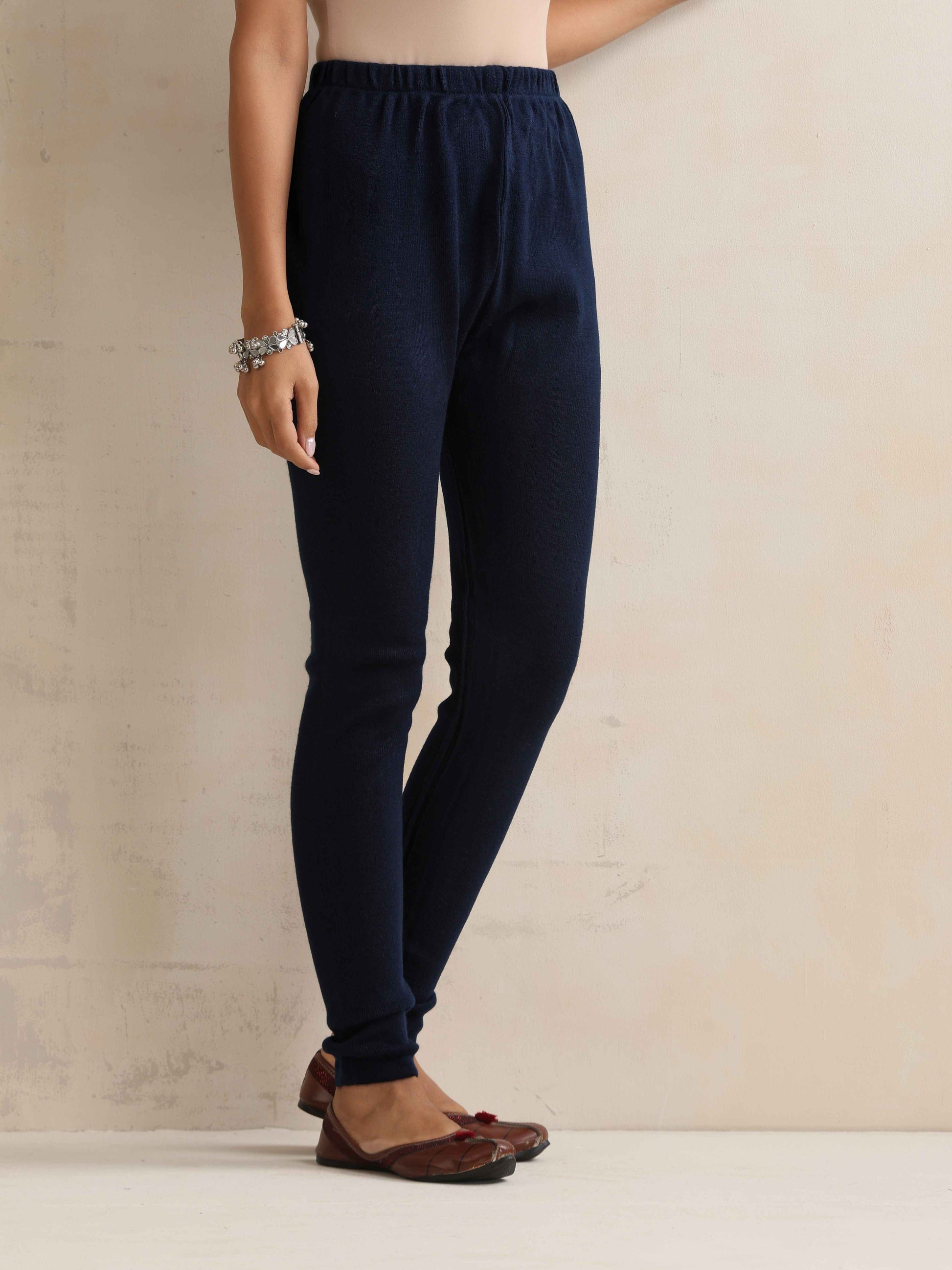 trueBrowns Navy Woollen Leggings | Swadesiicart