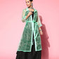 InWeave Women's Black Strappy Kurta Set With Teal Organza Cape - Swadesiicart