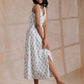 trueBrowns Green Buta On White Block Print Cotton Sleeveless Wrap Dress | Swadesiicart