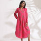 trueBrowns Pink Cotton Print A-line Dress | Swadesiicart