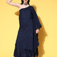 InWeave Women's Navy Mirror Work One Shoulder Kurta Set - Swadesiicart