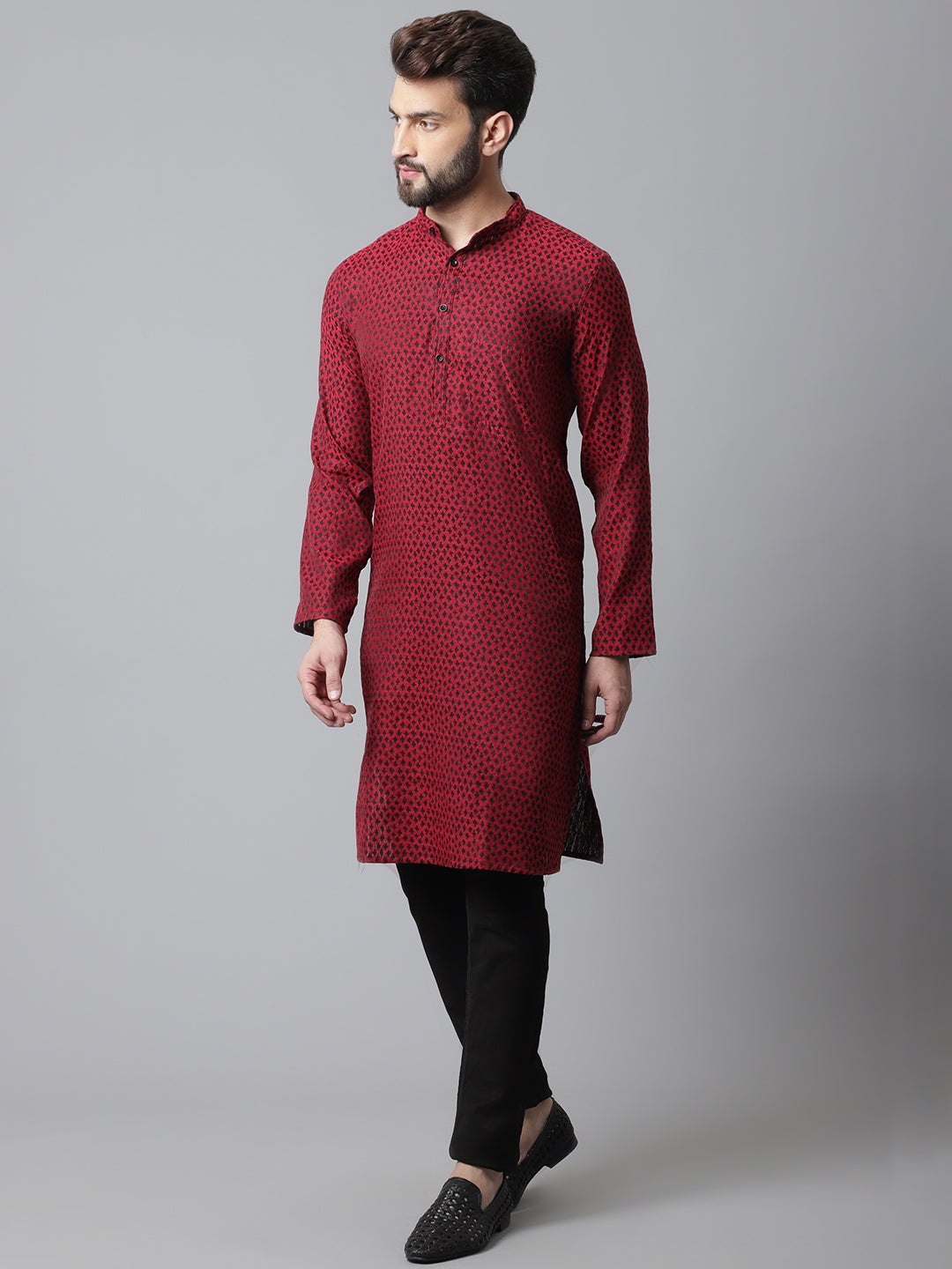 Even Apparels Maroon Solid Kurta With Band Collar | Swadesiicart