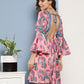 InWeave Women's Pink Floral Blue Bell Sleeve Dress - Swadesiicart