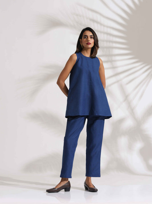 trueBrowns Blue Slub Co-ord Set - Swadesiicart