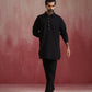 trueBrowns Men's Black Cotton Shirt Collar Stylized Kurta Co-ord set - Swadesiicart