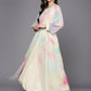 Ahalyaa Abstract Printed Gotta Patti Puff Sleeves Chiffon Maxi Ethnic Dress | Swadesiicart