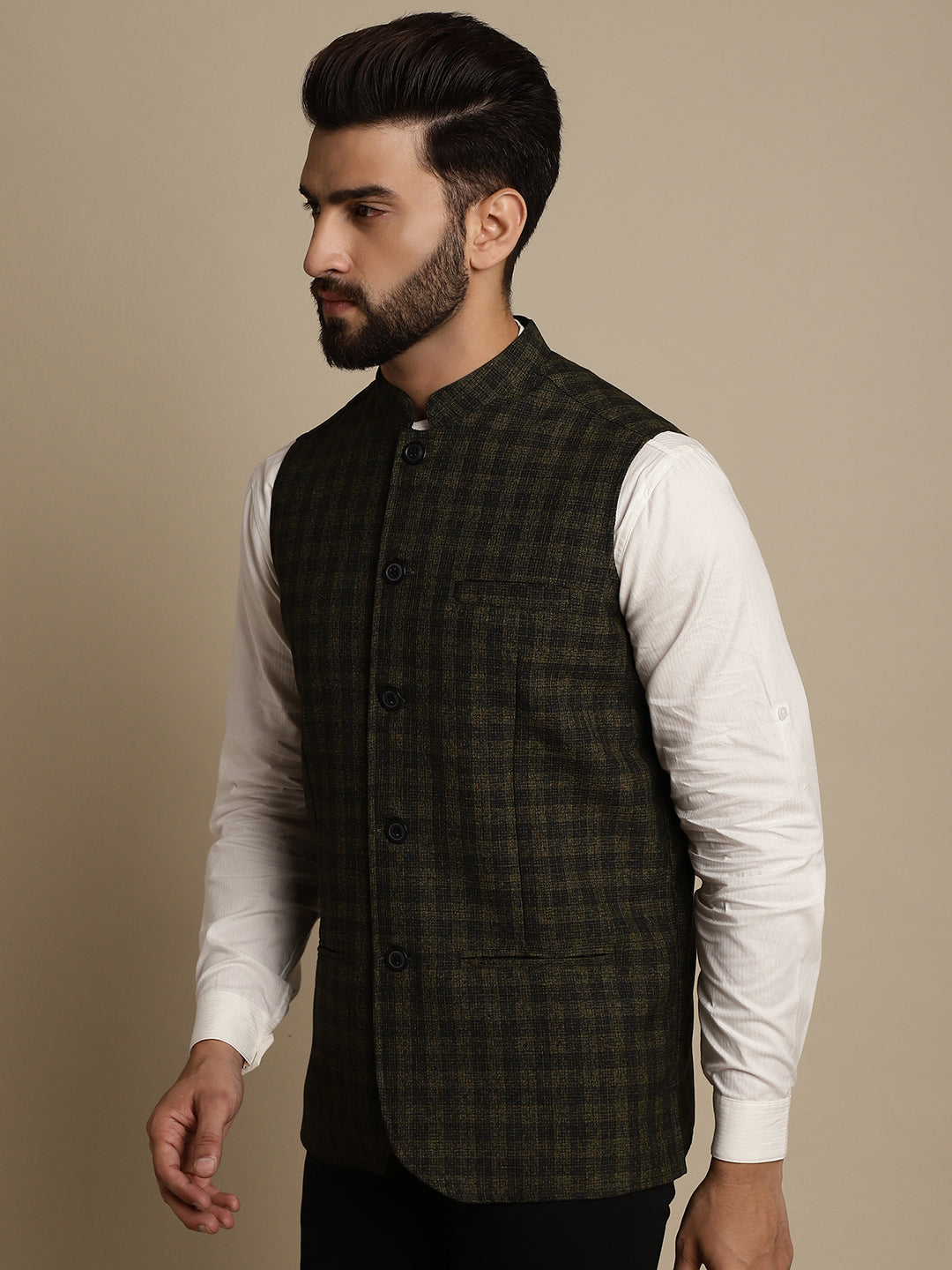 Even Apparels Men's Multi Mandarin Collar Waistcoat | Swadesiicart
