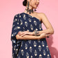 InWeave Women's Blue Boota One Shoulder Top With Palazzo Set - Swadesiicart