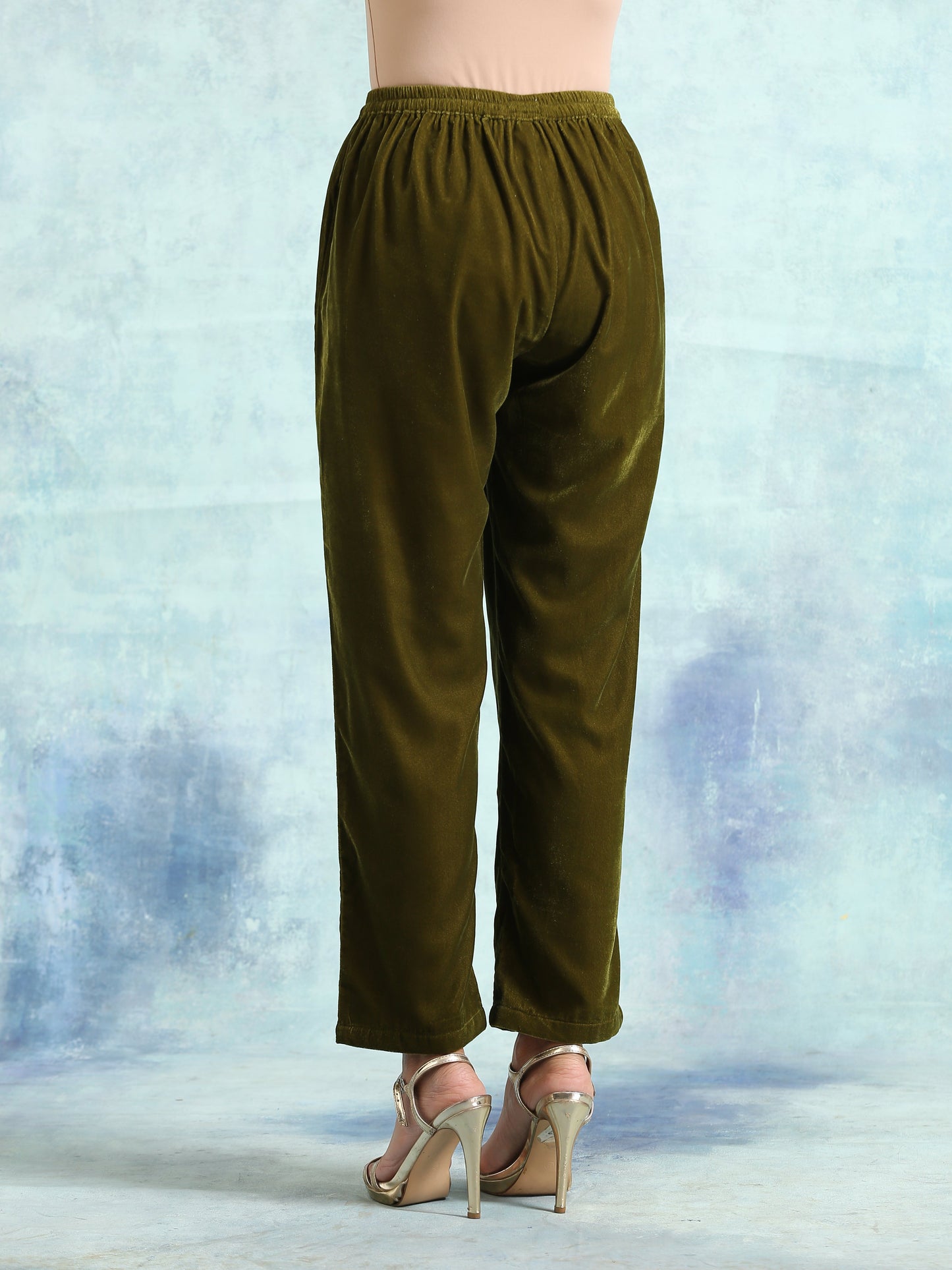 trueBrowns Mehandi Velvet Pant | Swadesiicart