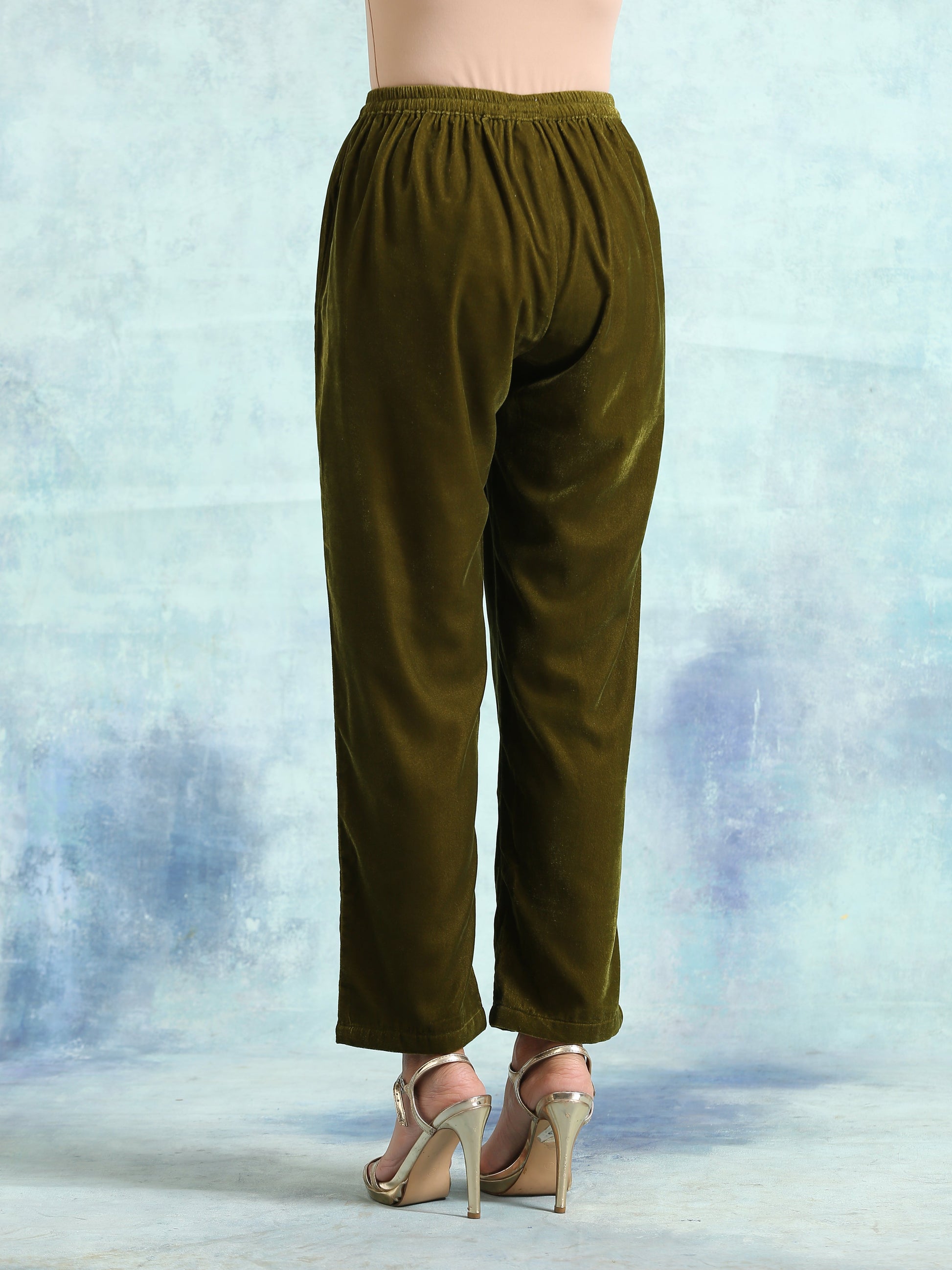 trueBrowns Mehandi Velvet Pant | Swadesiicart