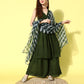 InWeave Women's Green Lace Work Backless Kurta Sharara Set With Lehariya Dupatta - Swadesiicart