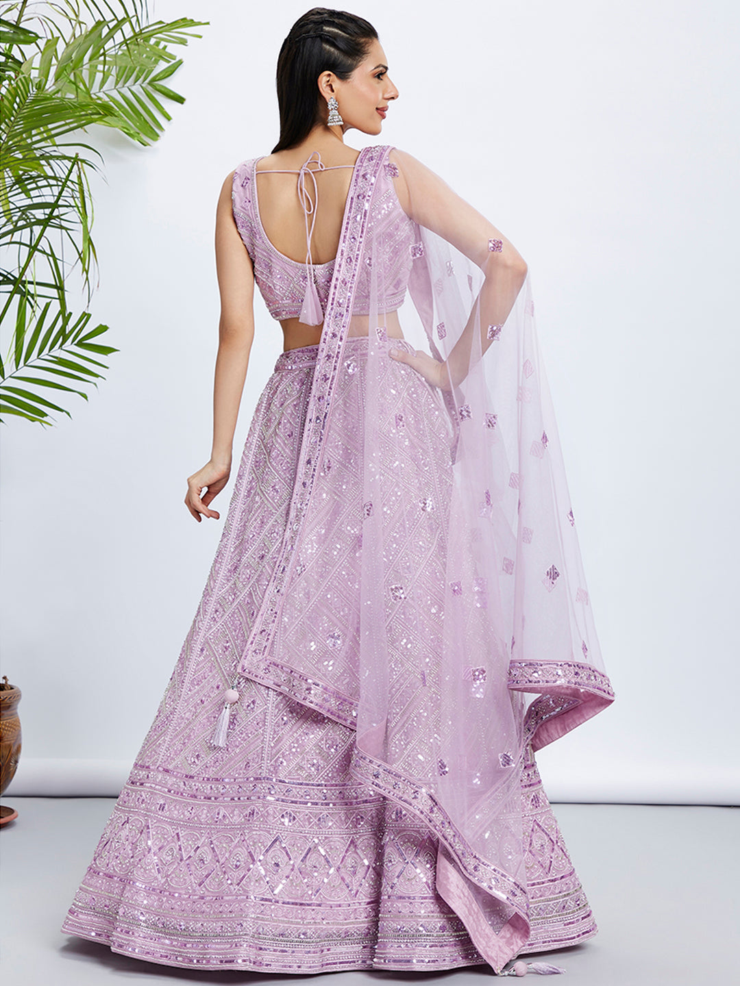 House of Panchhi Sea Green Georgette Sequins And Thread Embroidery Lehenga Choli & Dupatta | Swadesiicart