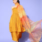 InWeave Women's Mustard Mirror Work Off Shoulder Kurta Set With Dupatta - Swadesiicart