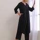 trueBrowns Black Dobby Flared Slit Kurta Pant Set | Swadesiicart